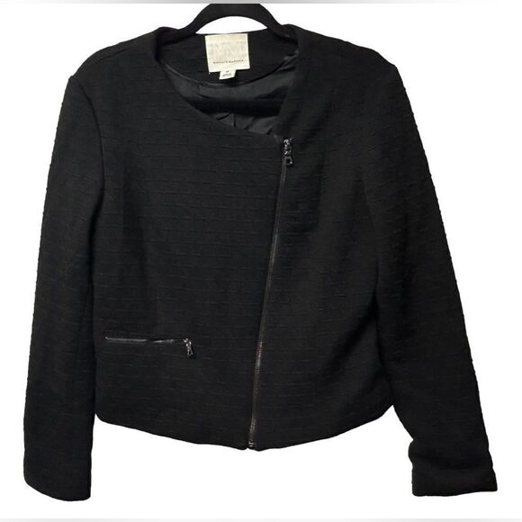 mercer & madison Textured Quilted Black Moto Jacket Asymmetrical Zip Up Blazer - Picture 8 of 9